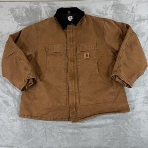 Carhartt Coat Mens 3XLT Brown Duck Canvas Quilted Lined Winter Workwear C26-211